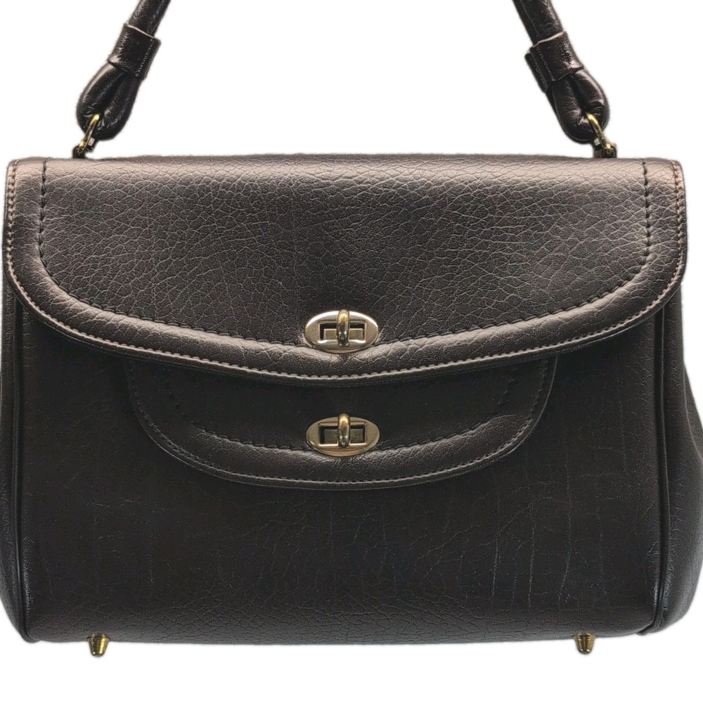 Kadin Pebbled Brown Satchel Top Handle Turn-Lock Zip Closure Gold Color Hardware